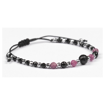 Bransoletka celebrytka czarny TURMALIN RUBIN HEMATYT ochrona i optymizm